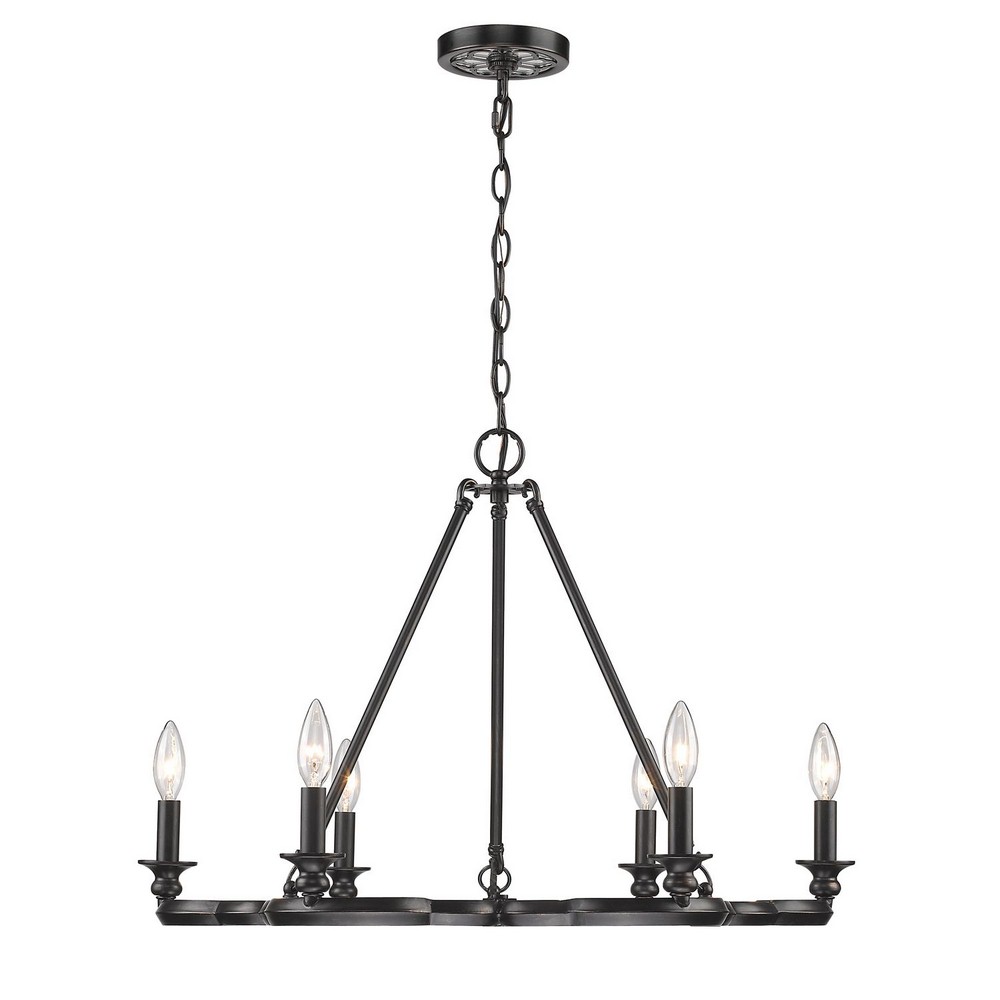 Golden Lighting-5926-6 ABZ-Saxon - Medieval Chandelier 6 Light Steel in Medieval-Revival style - 19 Inches high by 27.38 Inches wide   Aged Bronze Finish